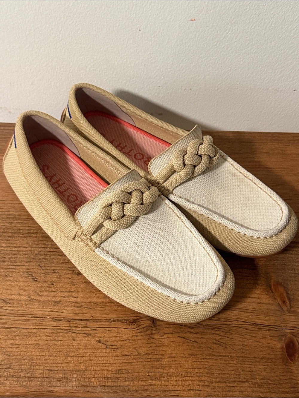Rothy's Two-Tone Braided Loafers - Cream & Tan